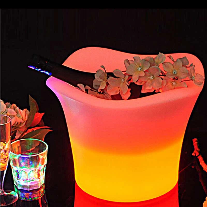 Plástico exterior Muebles de jardín LED RGB vino Chiller Bucket LED Muebles de fiesta de boda exterior LED cubo de vino