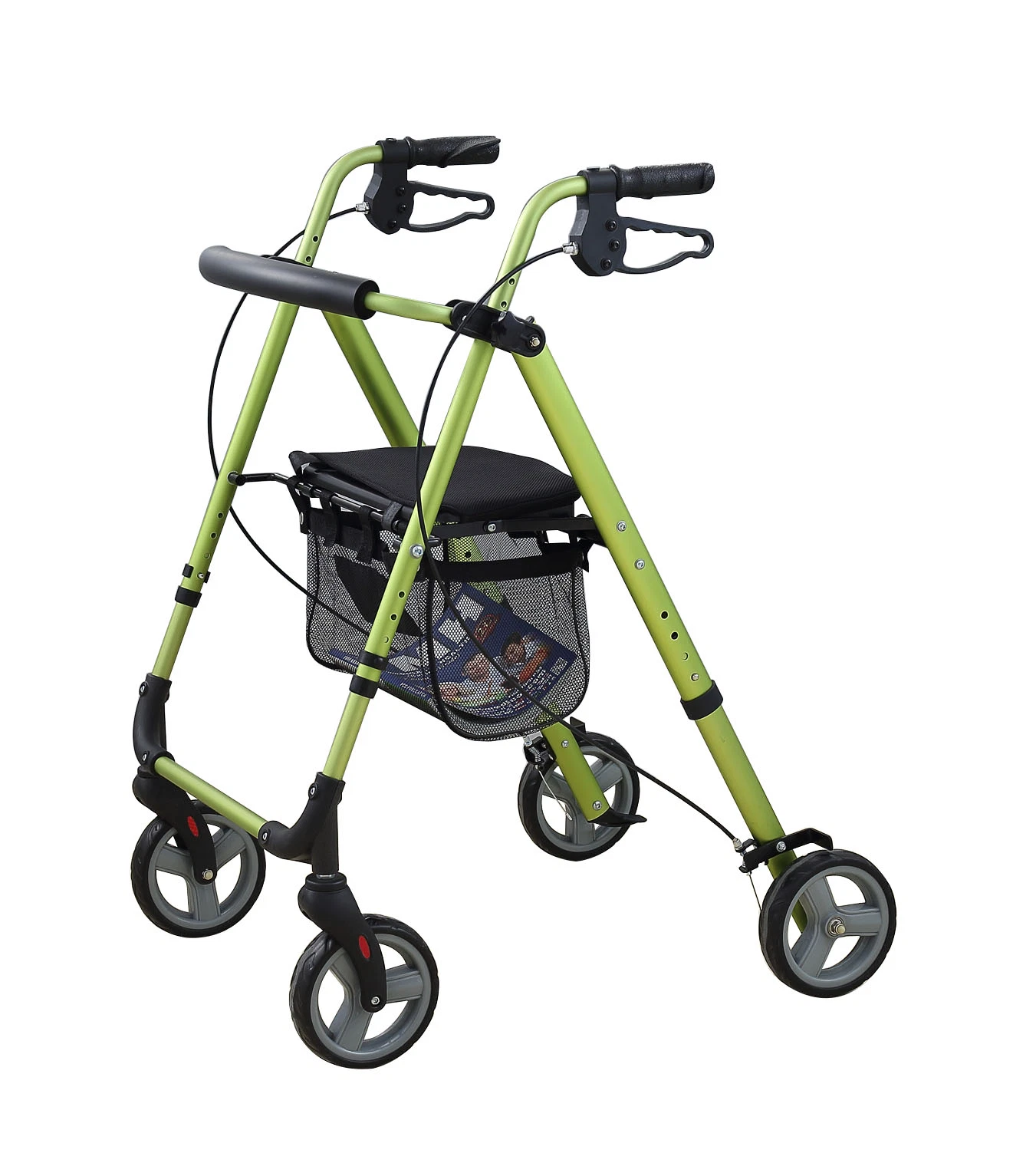 Medical Rehabilitation Rollator Three-Wheels Seat Rolling Foldable Walker Aluminum Walking Aid Walker