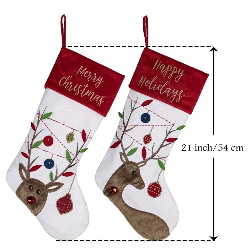 Christmas Stockings Embroidery Gift Socks Santa Snowman Candy Bag Decoration Pendant