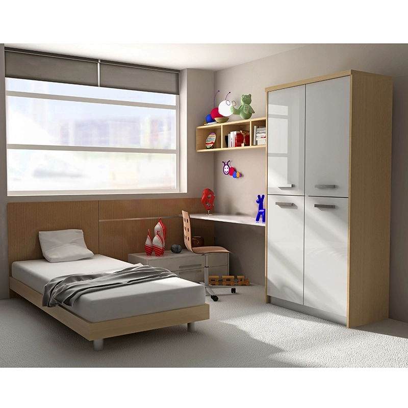 Nordic Style Modern Kids Bedroom with Wardrobe&Writing Desk Kid's Wooden Furniture