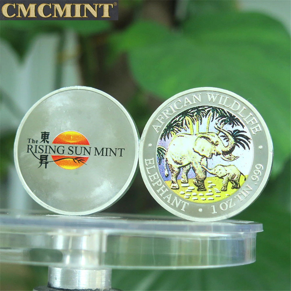 1 Oz Tin Elephant Round Coin