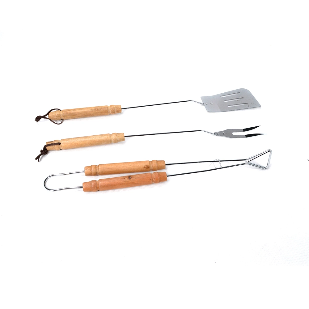 Arbeque Grill Tools Professional Stainless Steel Wooden Handle 3 Pieces BBQ Grill Tool Set