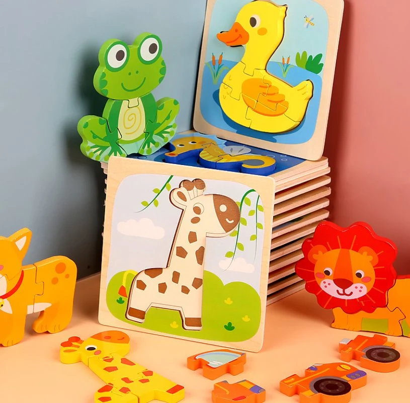 Children Early Education 3D Cartoon Animal Wooden Jigsaw Puzzle Toy