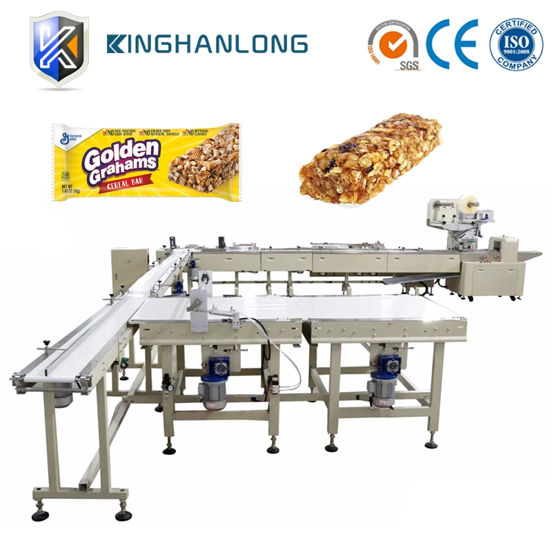 Automatic Cereal Bar Peanut Candy Caramel Treats Form Fill Seal Wrapping Flow Packaging Packing Filling Sealing Machine System