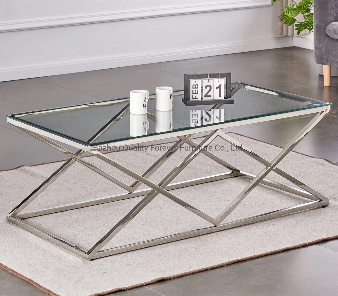Modern Rectangle Simple Style Glass with Stainless Steel Coffee Table