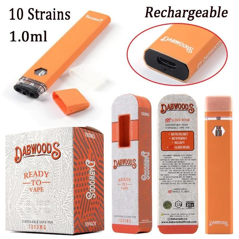 Vente en gros 1 gramme Dabwood Vape Bar Box jetable emballage rechargeable Batterie huile épaisse E cigarettes vide Vapes