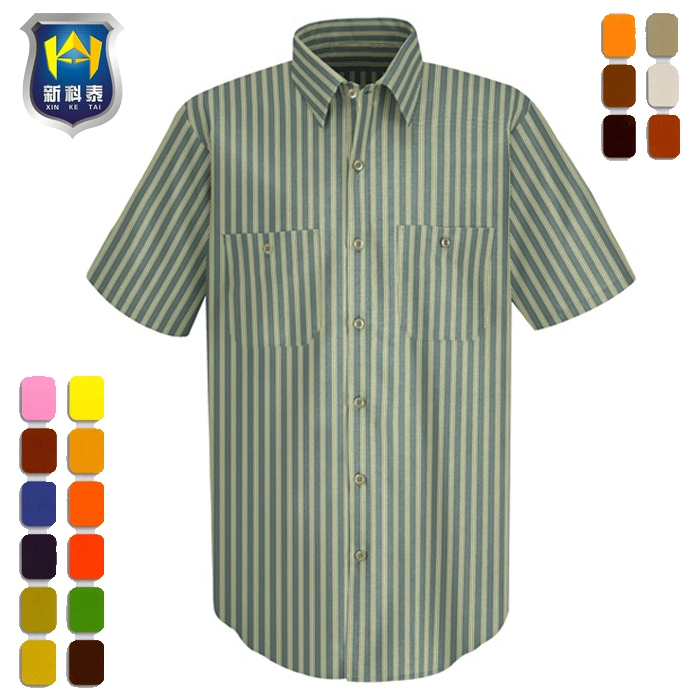 Men's Striped Long Sleeve Formal Dress Uniform Work Shirt