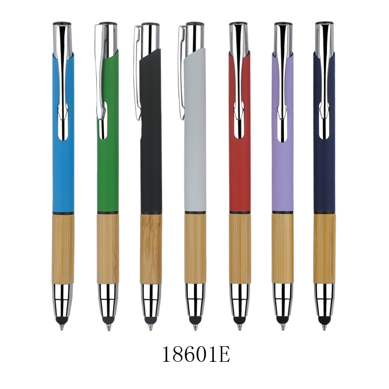 Office Stationery Custom Business Logo Soft Touch Metal Bamboo Stylus Pen