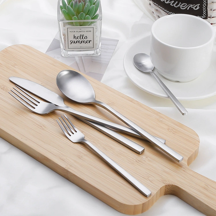 Wholesale/Supplier Stainless Steel Silverware Matte Square Handle Forks Spoons Flatware Cutlery Set