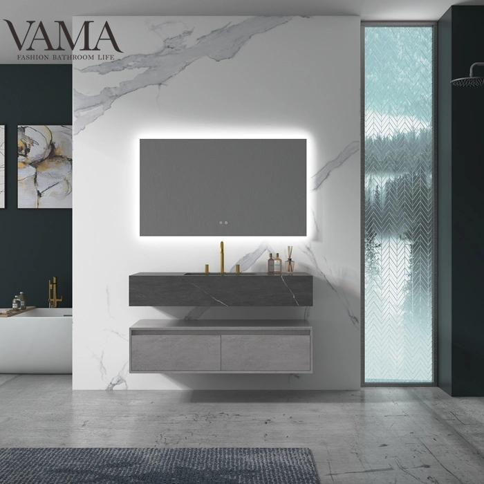 Vama 1200 mm Modern Wall Mounted Bathroom Furniture Cabinet Sintered Stone Slab and Single Sink in Foshan Factory 308120s