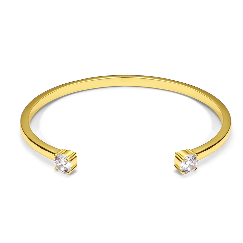 La moda de latón chapado en oro y diamantes brillantes circón doble Abrir Pulseras Brazalete ajustable para la Mujer Joyas