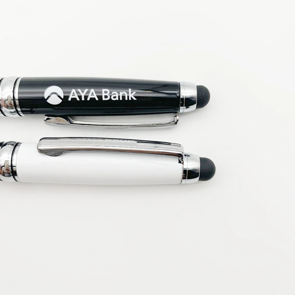 Black White Metal Twist Pen Ballpoint Pen with Stylus