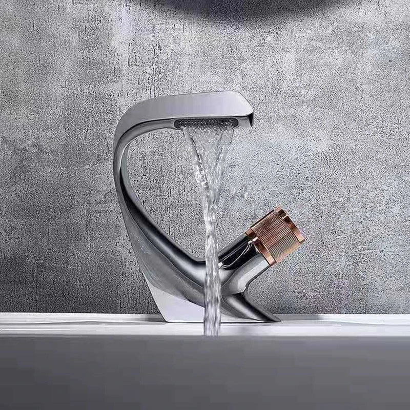 Unique Design Luxury Brass Stainless Steel Bathroom Basin Faucet Single Waterfall Hot and Cold