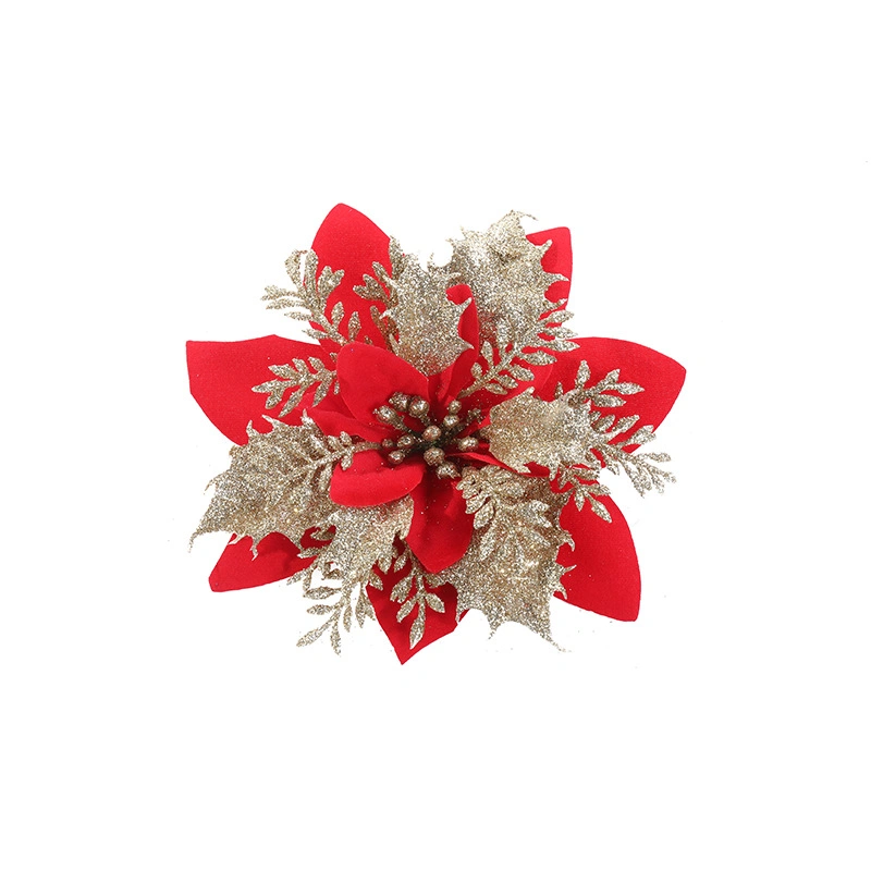 OEM/ODM Arrangement Christmas Tree Decorations Accessories 14cm Gold Silver Flower Head for Home Decoration