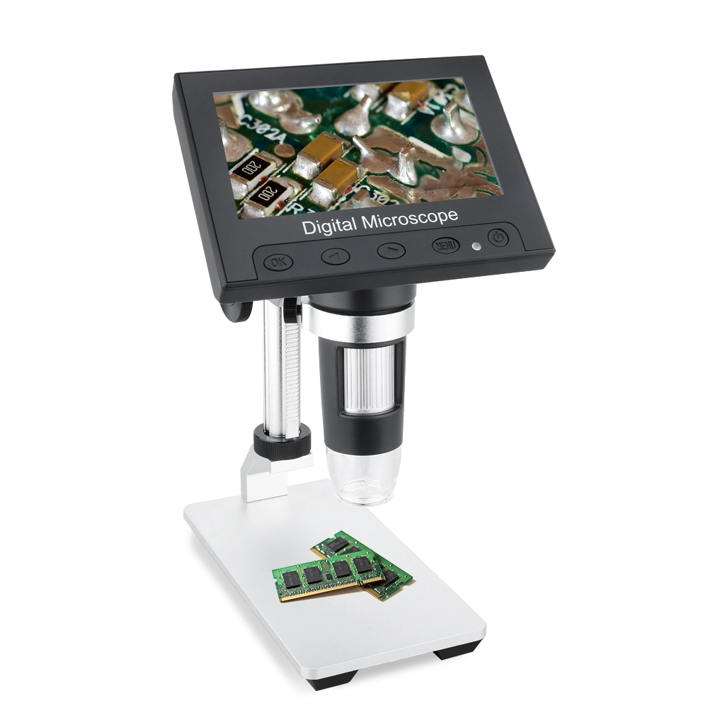 Écran LCD 4,3 pouces ordinateur de poche Microscope USB 1000x grossissement Coin Microscope Microscope numérique de la caméra vidéo avec 8 voyants LED réglable pour Adultes Enfants brasage