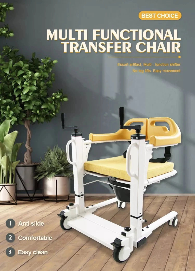 Aluminium Folding Patient Transfer Chair Commode Multi-Purpose Nursing Transit Manual Wheelchair Transfer Chair