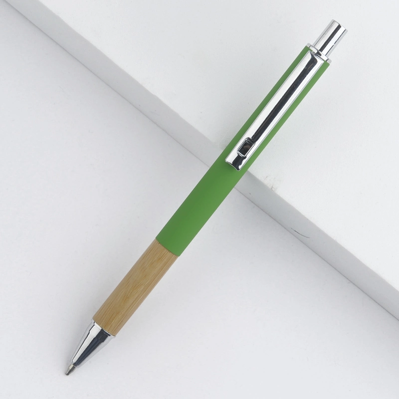 Grossista Stationery cartão de oferta personalizado Bamboo alumínio Metal Click Ball Pen