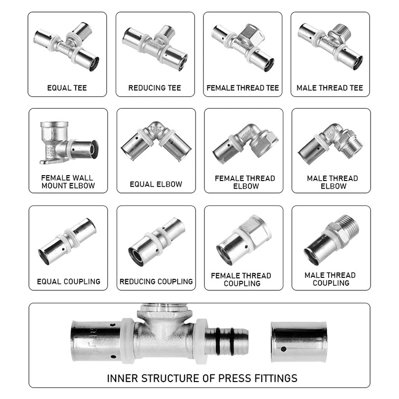 Female Elbow Brass Pex Plumbing Press Fitting for for Pex-Al-Pex Aluminum Pipe