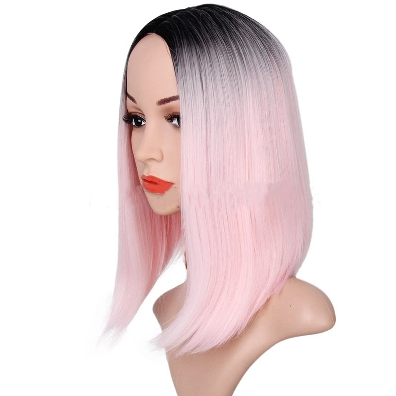 Gradient Straight Hair Wig Pink Hair