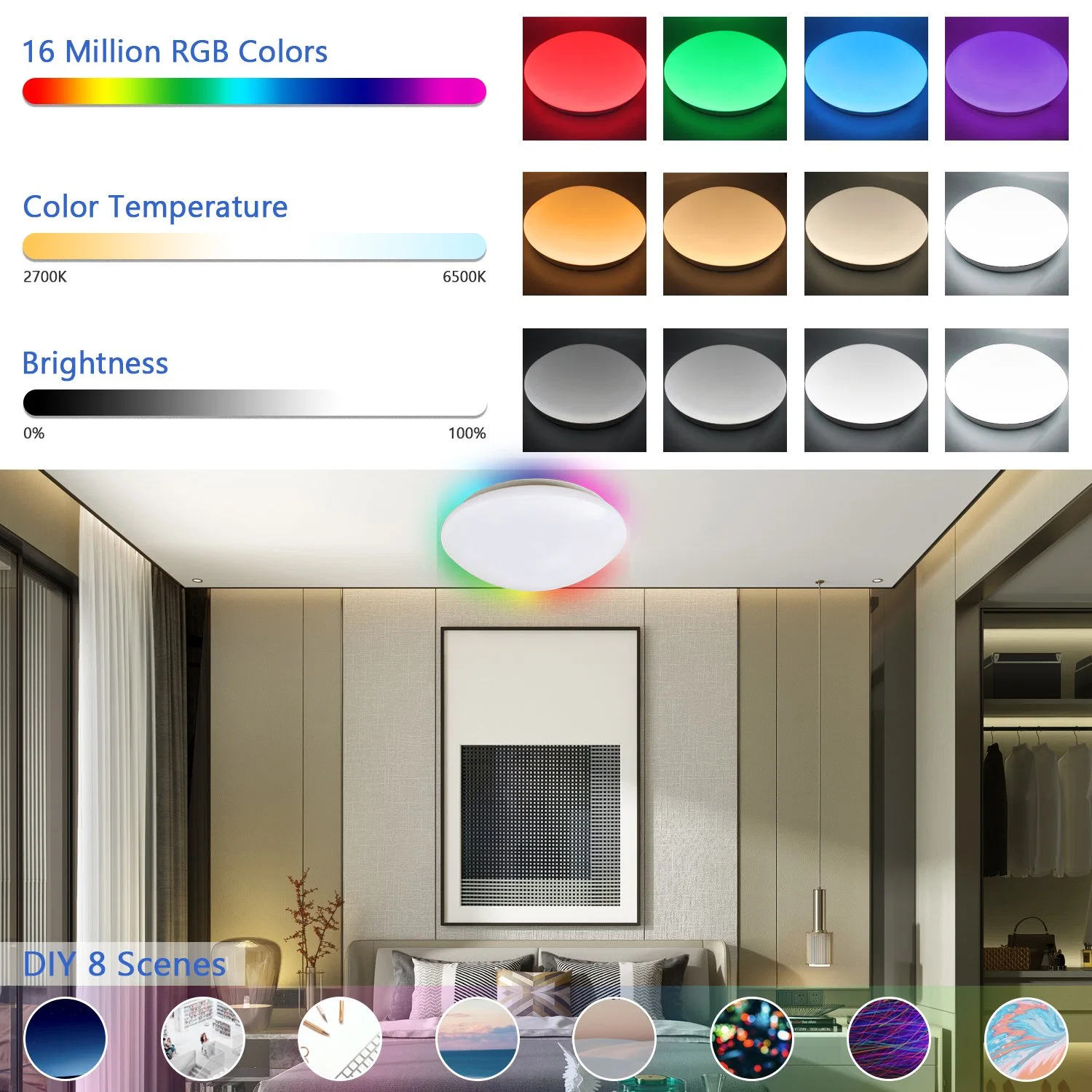 El ahorro de energía 20W WiFi el Control de voz blanca RGB Color CCT Control APP Tuya cambiante de la luz de techo LED inteligente