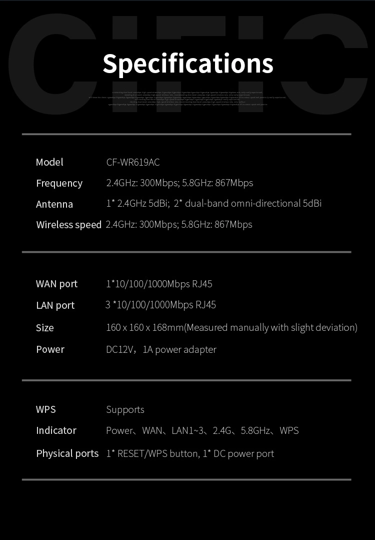 1200Mbps Mt7621da CF-Wr619AC Dual Band WiFi Router