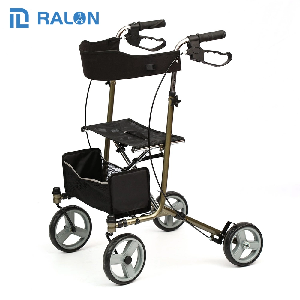 8 Inch EVA Front Wheel 7 Inch EVA Rear Wheel Foldable Aluminum Outdoor Rollator Walker with Seat for Elder