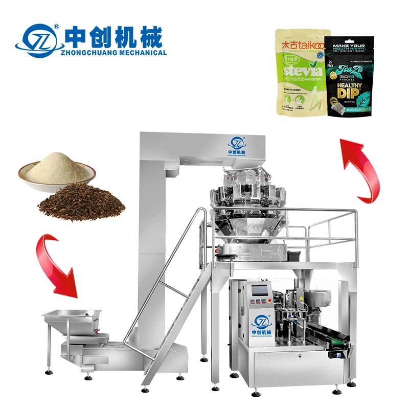 Custom Automatic Rotary Doypack Premade Stand up Pouch Bag Paper Cans Bread Machine Tobacco Small Suger Soap Snus Packing Machine