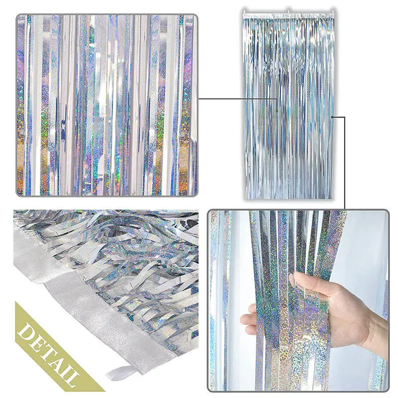 Party Decor Silver Shiny Foil Curtain Decoration Tinsel Curtain for Party