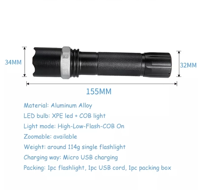 Multi-Functional Zoom Car Safety Hammer Outdoor Rechargeable Torch LED Strong Light Flashlight