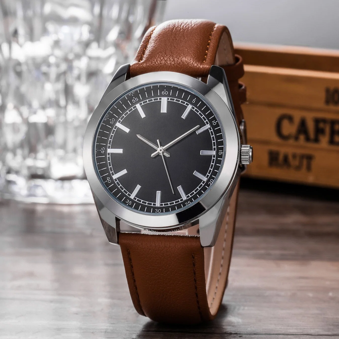 Casual Wrist Genuine Leather Quartz Date Clock Hand Watch Wy-17014