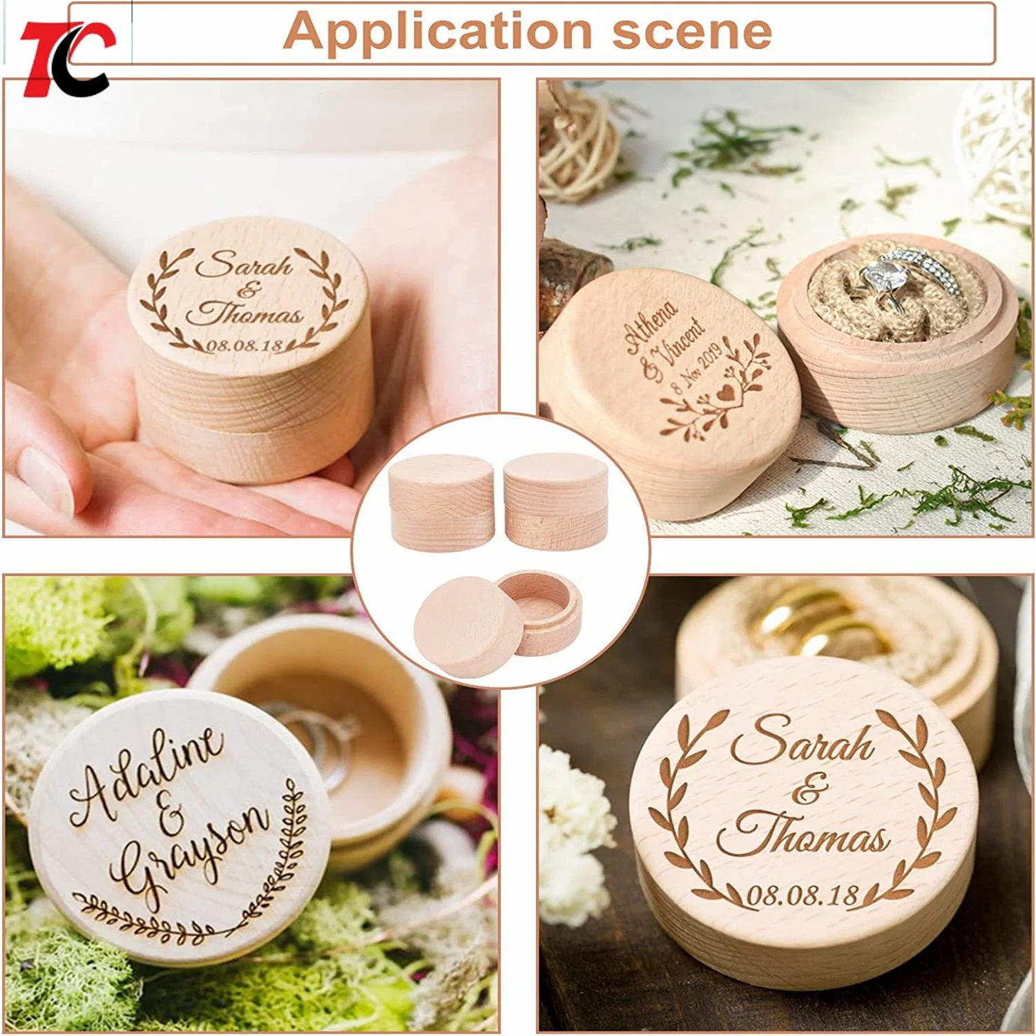 Mini Round Wooden Box DIY Small Storage Wooden Box Wedding Ring Jewelry Boxes