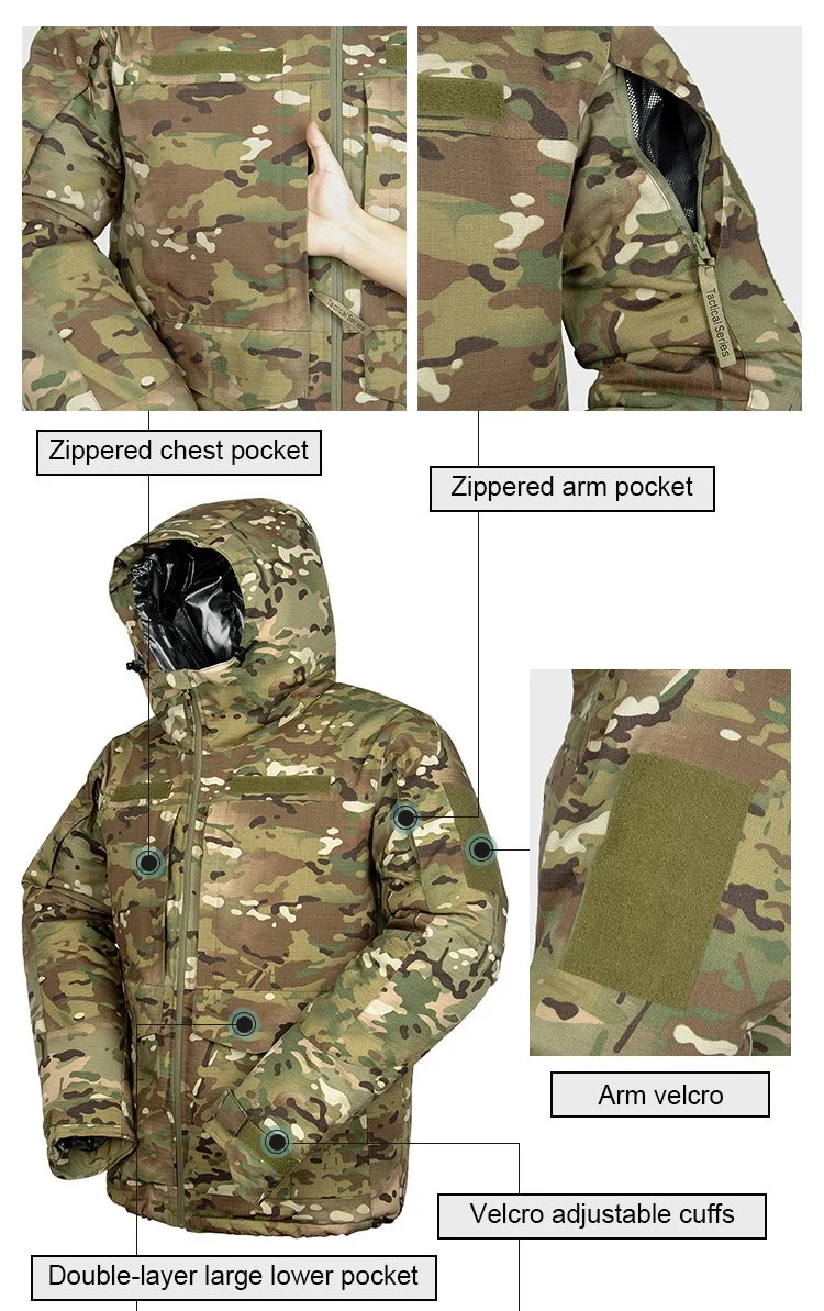 Veste tactique coupe-vent à capuche pour hommes, imperméable, chaude et adaptée à la randonnée et à la chasse.