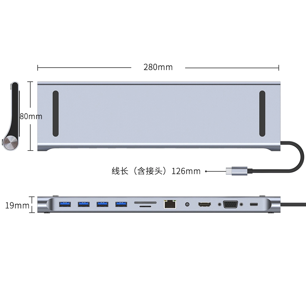 Multifunction 11 in 1 Multifunction Hub USB C Docking Station Multi-Port Type C Hub 11-in-1 Adapter with Gigabit Ethernet