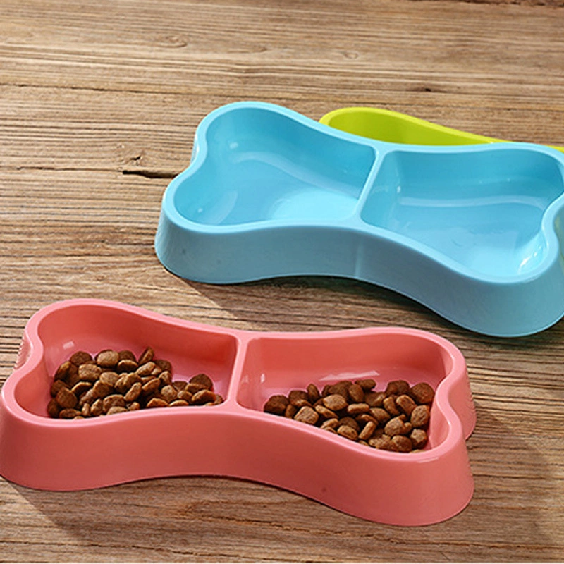 Cross-Border Dog Bowl Plastikschale Knochen Form Pet Food Bowl Hund Wasserfütterung Doppelschale zwei-in-einem-Haustier Schüssel