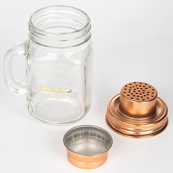 Embossed Measuring Bar Bottle Glass Mason Jar with Stainless Steel Cocktail Shaker Lid