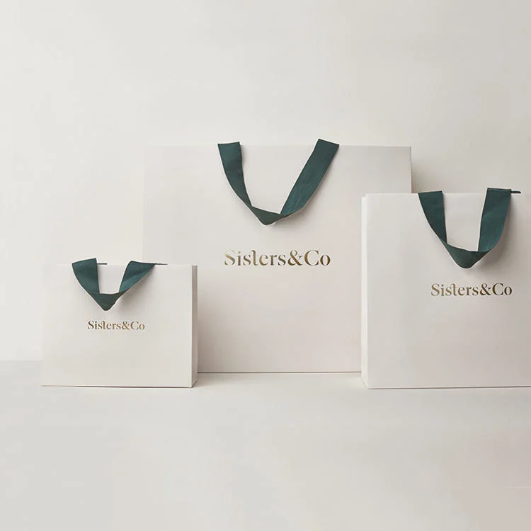 Recycled White Gift Shopping Packaging Paper Bags for Small Businesses