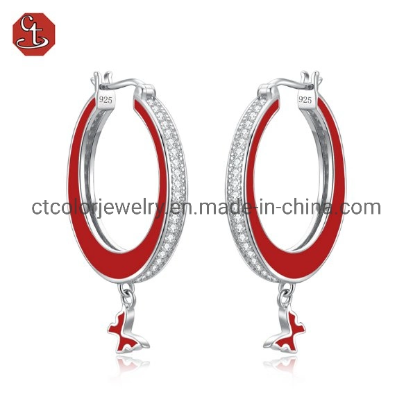 Joyería de moda S925 pendientes de esmalte negro o rojo plata esterlina para accesorios