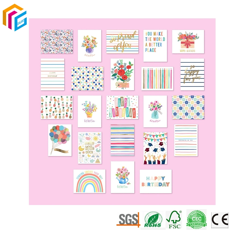 Envelope de cartões de notas de papel feitos à mão, com impressão de design personalizado e a cores Pacakging Obrigado definir cartões de felicitações com caixa de oferta