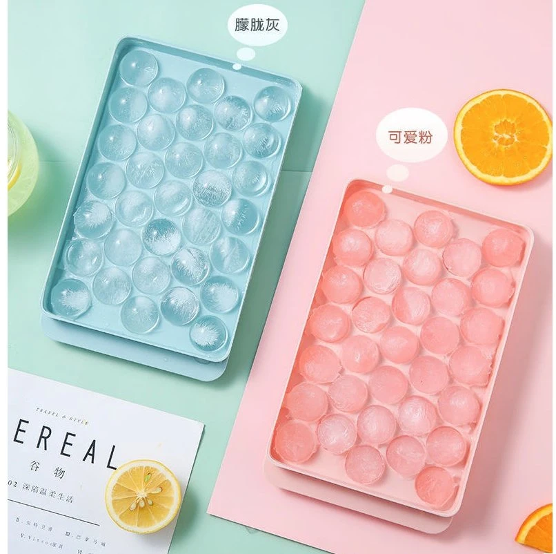 BPA Free Plastic Mini Round Ice Ball Maker Mold Ice Cube Tray with Lid and Bin Ice Scoop