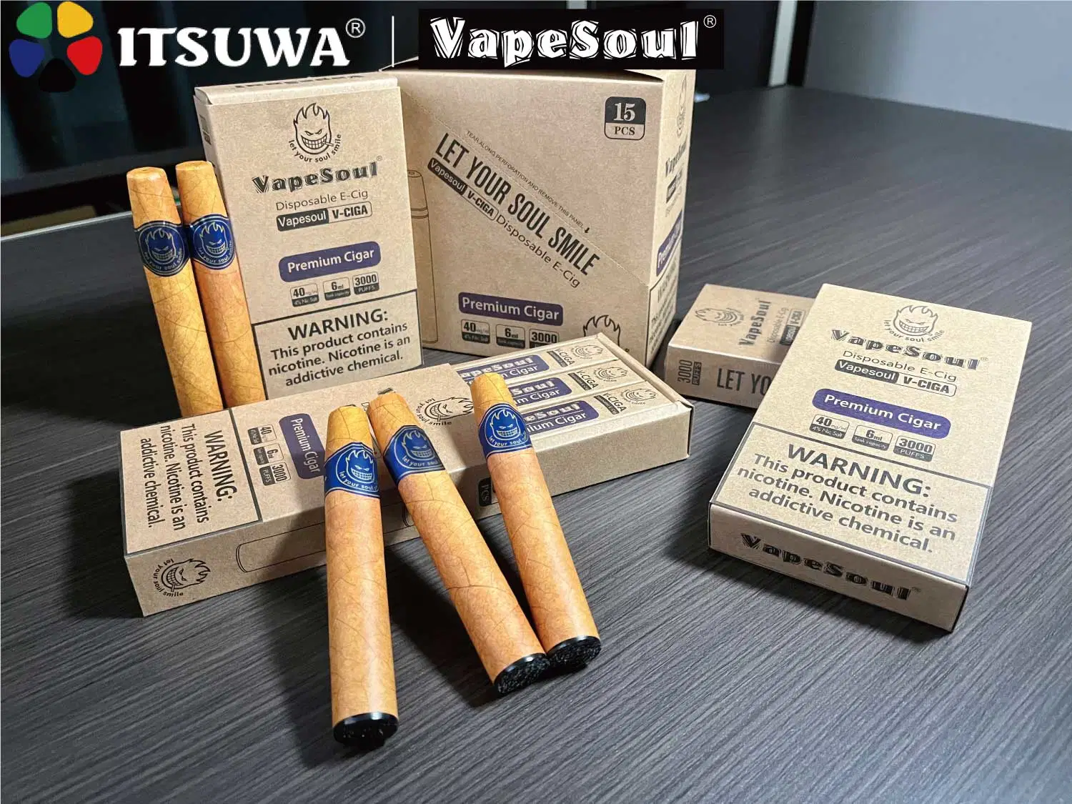 Vapesoul V-Cigarro 3000 inhalaciones 20mg 40mg de nicotina Vape desechables sabor a tabaco Premium Ciga China Precio al por mayor de la fábrica de cigarros de OEM de logotipo personalizado