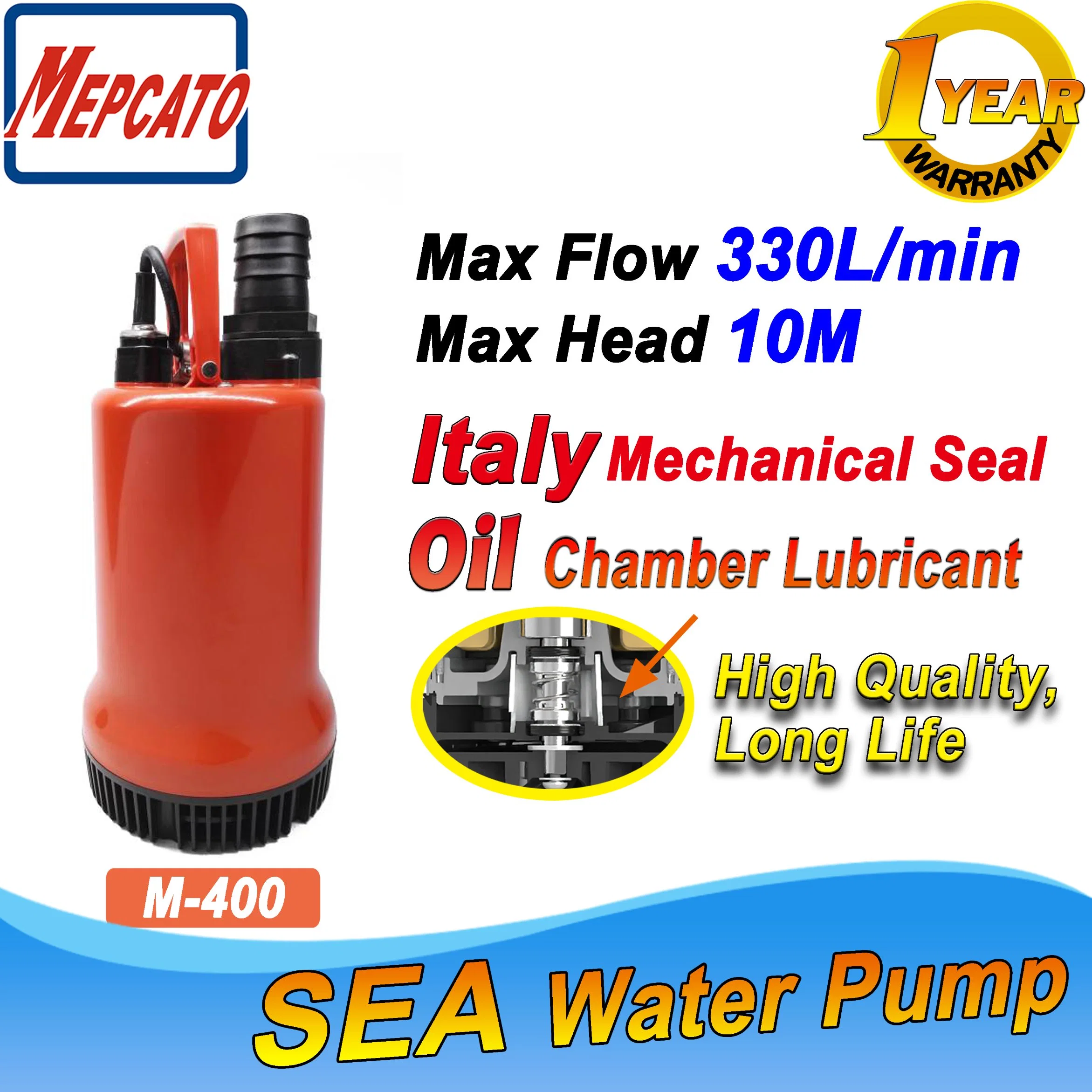400W Large Flow Electric Plastic Utility Agricultural Irrigation Garden Fish Ponds Swimming Pools Sea Water Circulation Centrifugal Submersible Drainage Pump