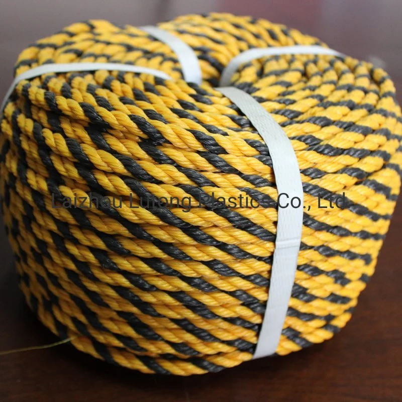 Factory 3 hilo trenzado de color amarillo y negro PE PP Hilo de plástico de la cuerda de tigre