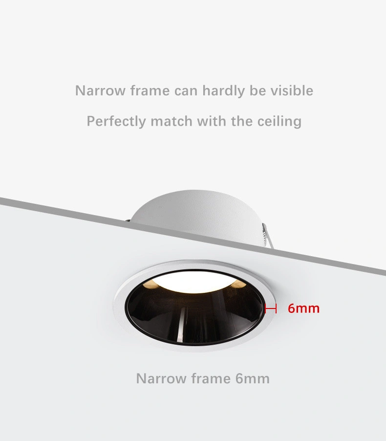 Hotel Appartment House Ceiling Anti Glear COB SMD Narrow Frame Recessed Mount 7W 10W 15W LED Ceiling Lamp