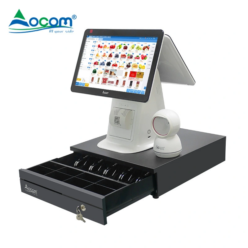 15 Inch All in One POS System Cash Register Android Windows Dual Screen Touch POS Terminal with Printer