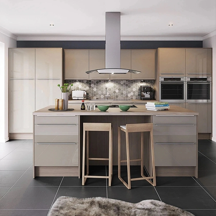 Grey Shaker Laminate Wood Kitchen Cabinets Furniture Design Home Hight Gloss Lacquer Modular Kitchen Cabinet Set