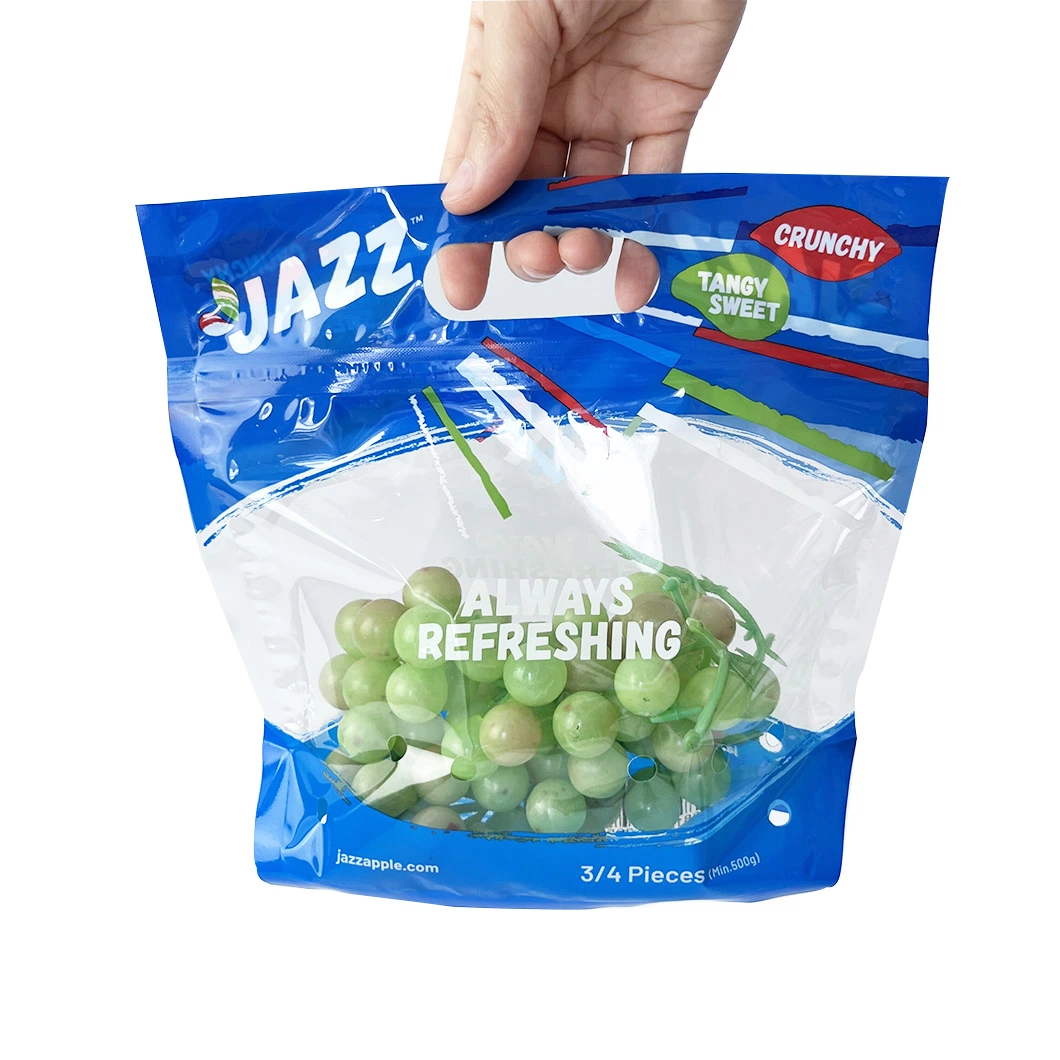 Custom 100% Recyclable Die Cut Resealable Zipper Clear Fruit Packaging Bag with Air Holes