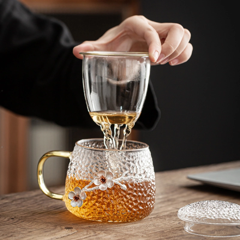 Gobelet à eau en verre à marteau japonais thé à fleurs Verre filtrant de séparation du thé