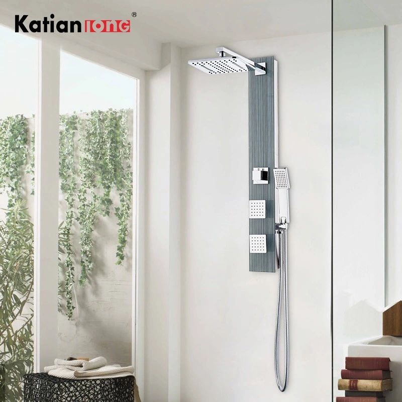 Modern Bathroom Shower Design Tempered Glass Waterfall Rain Shower Panel with Body Jet Shower Functions