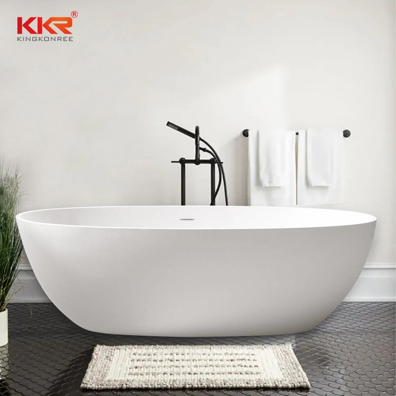 Classic Oval Shaped Solid Surface Acrylic Stone White Freestanding Tub 170cm for Bathroom