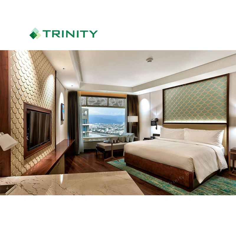 Moderno hotel de luxo clássico personalizado da cama de casal Suite Hilton Quarto Madeira Mobiliário definido com o padrão 5 estrelas